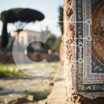 Intra Συλλεκτικό Ξύλινο Παζλ Plywood  4mm - Αρχαίος ψηφιδωτός τοίχος με πλακάκια και διάσπαρτα τεχνουργήματα Σε Ξύλινο Κουτί - Διαστάσεις Puzzle: 10x10 cm – 25 κομμάτια - Image 1