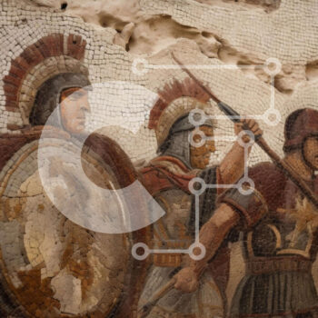 Intra Συλλεκτικό Ξύλινο Παζλ Plywood  4mm - Αρχαίο Μωσαϊκό Ρωμαίων Στρατιωτών Σε Ξύλινο Κουτί - Διαστάσεις Puzzle: 10x10 cm – 25 κομμάτια - Image 1