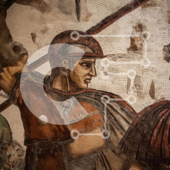 Intra Συλλεκτικό Ξύλινο Παζλ Plywood  4mm - Αρχαίο ρωμαϊκό μωσαϊκό με ασπίδες και δόρατα Σε Ξύλινο Κουτί - Διαστάσεις Puzzle: 10x10 cm – 25 κομμάτια - Image 1