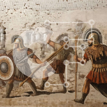 Intra Συλλεκτικό Ξύλινο Παζλ Plywood  4mm - Τοιχογραφία Αρχαίων Ρωμαίων Στρατιωτών Σε Ξύλινο Κουτί - Διαστάσεις Puzzle: 10x10 cm – 25 κομμάτια - Image 1