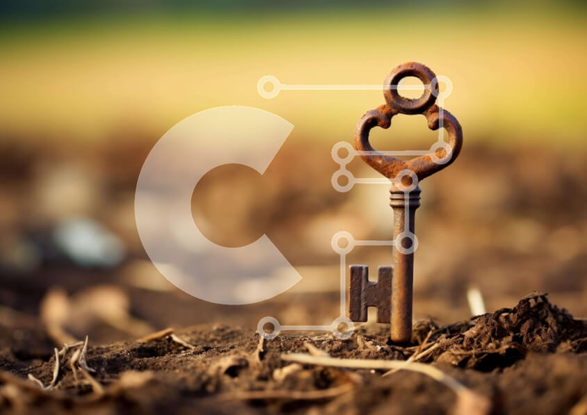 Intra Συλλεκτικό Ξύλινο Παζλ Plywood  4mm - Παλιό σκουριασμένο κλειδί ενσωματωμένο στη βρωμιά Σε Ξύλινο Κουτί - Διαστάσεις: 10x10 cm – 25 κομμάτια