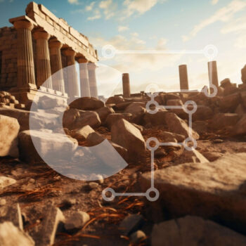 Intra Συλλεκτικό Ξύλινο Παζλ Plywood  4mm - Ερείπια αρχαίου ναού με βράχους και στήλες Σε Ξύλινο Κουτί - Διαστάσεις Puzzle: 10x10 cm – 25 κομμάτια - Image 1