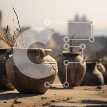 Intra Συλλεκτικό Ξύλινο Παζλ Plywood  4mm - Κεραμικά αγγεία μπροστά από το αρχαίο κάστρο Σε Ξύλινο Κουτί - Διαστάσεις Puzzle: 10x10 cm – 25 κομμάτια - Image 1