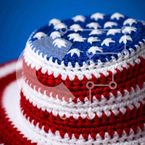 Intra Συλλεκτικό Ξύλινο Παζλ Plywood 4mm - Κροσέ Κόκκινο, Λευκό και Μπλε καπέλο με σχέδιο αμερικανικής σημαίας Σε Ξύλινο Κουτί - Διαστάσεις: 10x10 cm – 25 κομμάτια - Image 1