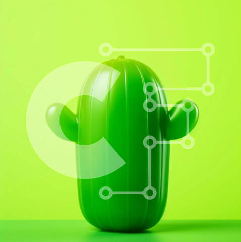 Intra Συλλεκτικό Ξύλινο Παζλ Plywood  4mm - Πράσινος πλαστικός κάκτος σε πορτοκαλί φόντο Σε Ξύλινο Κουτί - Διαστάσεις: 10x10 cm – 25 κομμάτια - Image 1