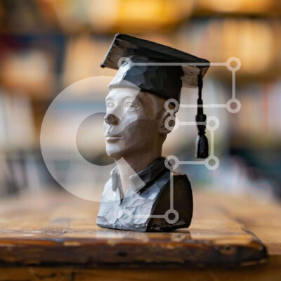 Intra Συλλεκτικό Ξύλινο Παζλ Plywood  4mm - Γλυπτό προτομής ηλικιωμένου άνδρα με ενδυμασία αποφοίτησης Σε Ξύλινο Κουτί - Διαστάσεις Puzzle: 10x10 cm – 25 κομμάτια - Image 1