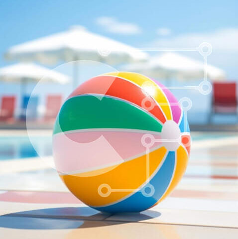 Intra Συλλεκτικό Ξύλινο Παζλ Plywood 4mm - Πολύχρωμη μπάλα παραλίας στην εξωτερική πισίνα Σε Ξύλινο Κουτί - Διαστάσεις Puzzle: 10x10 cm – 25 κομμάτια - Image 1