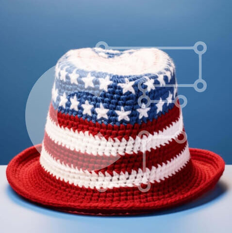 Intra Συλλεκτικό Ξύλινο Παζλ Plywood  4mm - Πατριωτικό κροσέ καπέλο με μοτίβο αμερικανικής σημαίας Σε Ξύλινο Κουτί - Διαστάσεις Puzzle: 10x10 cm – 25 κομμάτια - Image 1