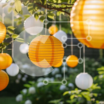 Intra Συλλεκτικό Ξύλινο Παζλ Plywood  4mm - Φανάρια από πορτοκαλί και λευκό χαρτί που κρέμονται από ένα δέντρο Σε Ξύλινο Κουτί - Διαστάσεις Puzzle: 10x10 cm – 25 κομμάτια - Image 1