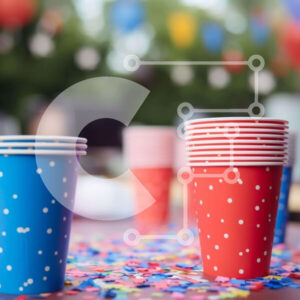 Intra Συλλεκτικό Ξύλινο Παζλ Plywood  4mm - Πολύχρωμα χάρτινα ποτήρια στο τραπέζι με κομφετί Σε Ξύλινο Κουτί - Διαστάσεις Puzzle: 10x10 cm – 25 κομμάτια