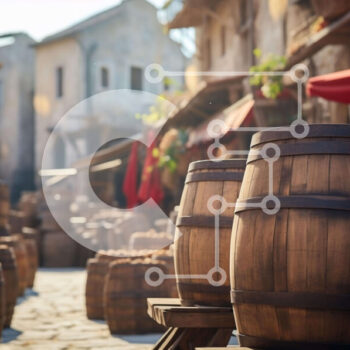 Intra Συλλεκτικό Ξύλινο Παζλ Plywood  4mm - Ξύλινα βαρέλια και άνθρωποι σε ένα πλακόστρωτο σοκάκι Σε Ξύλινο Κουτί - Διαστάσεις Puzzle: 10x10 cm – 25 κομμάτια - Image 1