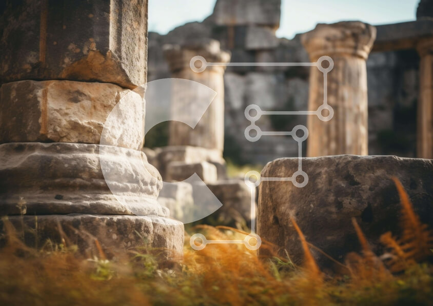 Intra Συλλεκτικό Ξύλινο Παζλ Plywood  4mm - Αρχαίοι πυλώνες σε ένα ανοιχτό πεδίο Σε Ξύλινο Κουτί - Διαστάσεις Puzzle: 10x10 cm – 25 κομμάτια