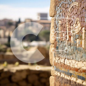 Intra Συλλεκτικό Ξύλινο Παζλ Plywood  4mm - Αρχαίος τοίχος με πολύχρωμα μωσαϊκά και ενδιαφέρουσες φιγούρες Σε Ξύλινο Κουτί - Διαστάσεις Puzzle: 10x10 cm – 25 κομμάτια - Image 1