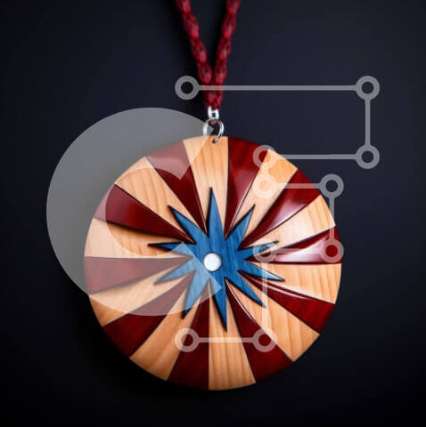 Intra Συλλεκτικό Ξύλινο Παζλ Plywood  4mm - Κυκλικό ξύλινο μενταγιόν με κόκκινο, μπλε και κίτρινο τόνους Σε Ξύλινο Κουτί - Διαστάσεις: 10x10 cm – 25 κομμάτια - Image 1