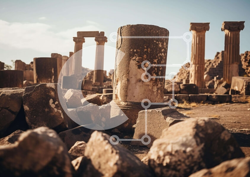 Intra Συλλεκτικό Ξύλινο Παζλ Plywood  4mm - Αρχαίοι πυλώνες και πέτρες σε ένα ανοιχτό πεδίο Σε Ξύλινο Κουτί - Διαστάσεις Puzzle: 10x10 cm – 25 κομμάτια