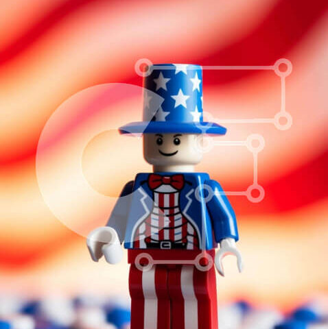 Intra Συλλεκτικό Ξύλινο Παζλ Plywood  4mm - Γιορτή 4ης Ιουλίου με φιγούρα Lego Σε Ξύλινο Κουτί - Διαστάσεις Puzzle: 10x10 cm – 25 κομμάτια - Image 1