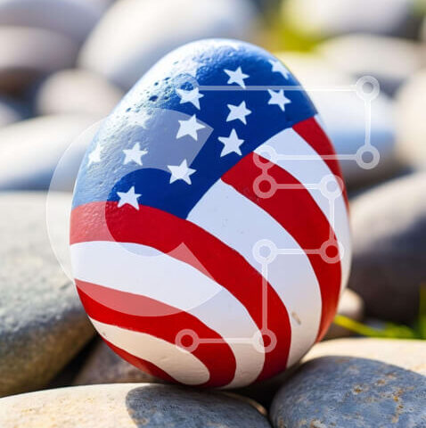 Intra Συλλεκτικό Ξύλινο Παζλ Plywood  4mm - Ζωγραφισμένος βράχος με σχέδιο αμερικανικής σημαίας Σε Ξύλινο Κουτί - Διαστάσεις: 10x10 cm – 25 κομμάτια - Image 1