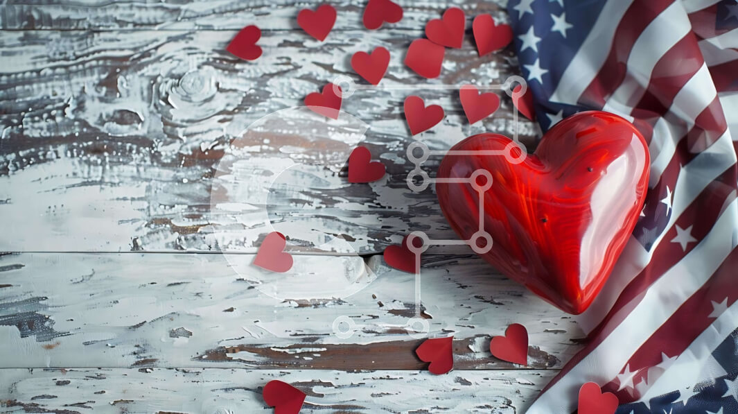 Intra Συλλεκτικό Ξύλινο Παζλ Plywood  4mm - Αντικείμενο σε σχήμα καρδιάς και αμερικανική σημαία Σε Ξύλινο Κουτί - Διαστάσεις Puzzle: 10x10 cm – 25 κομμάτια