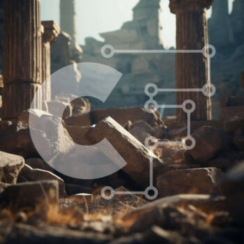 Intra Συλλεκτικό Ξύλινο Παζλ Plywood  4mm - Ερειπωμένη περιοχή με διάσπαρτους βράχους και κατεστραμμένους στύλους Σε Ξύλινο Κουτί - Διαστάσεις Puzzle: 10x10 cm – 25 κομμάτια - Image 1