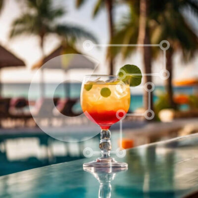 Intra Συλλεκτικό Ξύλινο Παζλ Plywood  4mm - Πορτοκαλί κοκτέιλ δίπλα στην πισίνα Σε Ξύλινο Κουτί - Διαστάσεις Puzzle: 10x10 cm – 25 κομμάτια - Image 1