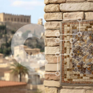 Intra Συλλεκτικό Ξύλινο Παζλ Plywood  4mm - Τοίχος με πλακάκια με μωσαϊκό σχέδιο και φοίνικες Σε Ξύλινο Κουτί - Διαστάσεις Puzzle: 10x10 cm – 25 κομμάτια