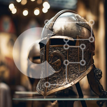 Intra Συλλεκτικό Ξύλινο Παζλ Plywood  4mm - Περίτεχνο μεσαιωνικό κράνος που εμφανίζεται σε γυάλινη θήκη Σε Ξύλινο Κουτί - Διαστάσεις Puzzle: 10x10 cm – 25 κομμάτια - Image 1