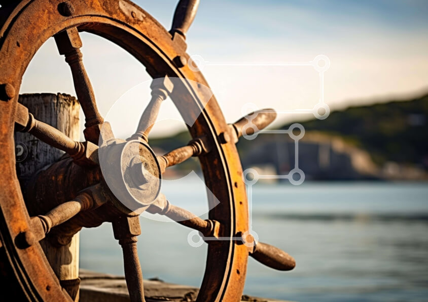 Intra Συλλεκτικό Ξύλινο Παζλ Plywood  4mm - Ξύλινο τιμόνι πλοίου στην αποβάθρα Σε Ξύλινο Κουτί - Διαστάσεις Puzzle: 10x10 cm – 25 κομμάτια