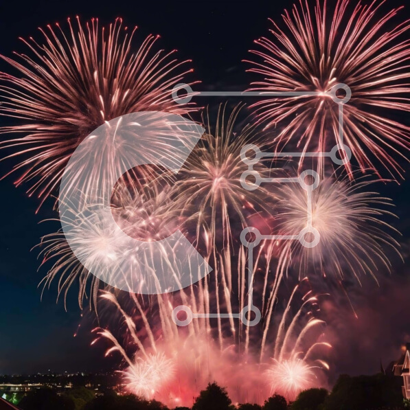 Intra Συλλεκτικό Ξύλινο Παζλ Plywood  4mm - Ζωντανή ροζ και λευκή επίδειξη πυροτεχνημάτων στον νυχτερινό ουρανό Σε Ξύλινο Κουτί - Διαστάσεις: 10x10 cm – 25 κομμάτια