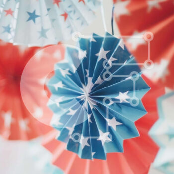 Intra Συλλεκτικό Ξύλινο Παζλ Plywood  4mm - Patriotic Paper Fans with Stars Σε Ξύλινο Κουτί - Διαστάσεις Puzzle: 10x10 cm – 25 κομμάτια - Image 1