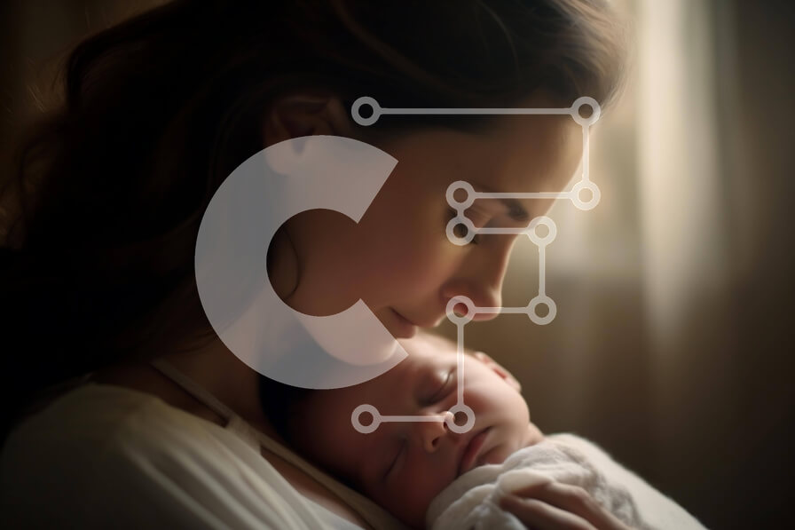 Intra Συλλεκτικό Ξύλινο Παζλ Plywood  4mm - Μητέρα που κρατά το νεογέννητο μωρό Σε Ξύλινο Κουτί - Διαστάσεις Puzzle: 10x10 cm – 25 κομμάτια