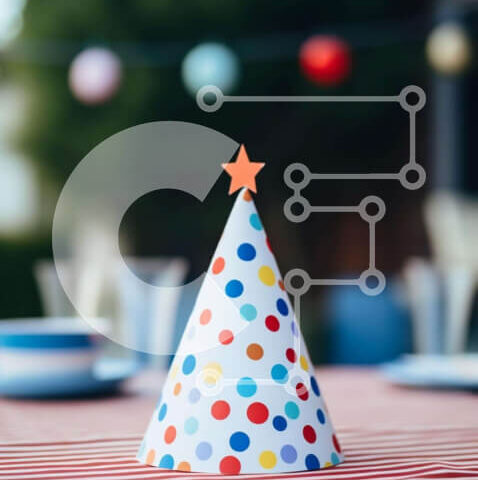 Intra Συλλεκτικό Ξύλινο Παζλ Plywood 4mm - Πολύχρωμο πάρτι καπέλο και τραπέζι Σε Ξύλινο Κουτί - Διαστάσεις: 10x10 cm – 25 κομμάτια - Image 1