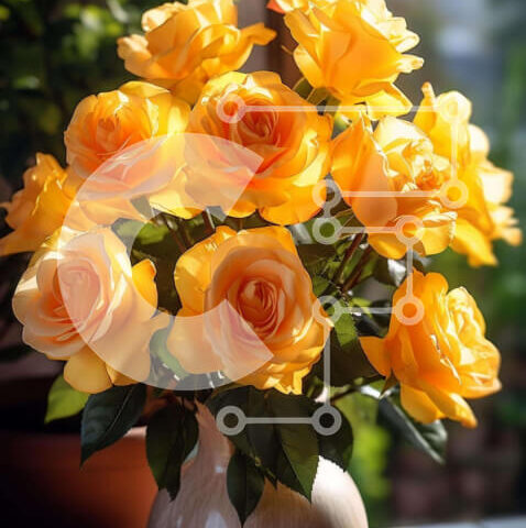 Intra Συλλεκτικό Ξύλινο Παζλ Plywood  4mm - Βάζο με κίτρινα τριαντάφυλλα στο τραπέζι εξωτερικού χώρου Σε Ξύλινο Κουτί - Διαστάσεις: 10x10 cm – 25 κομμάτια - Image 1