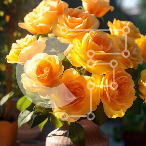 Intra Συλλεκτικό Ξύλινο Παζλ Plywood 4mm - Ζωντανά κίτρινα τριαντάφυλλα σε ένα τραπέζι εξωτερικού χώρου Σε Ξύλινο Κουτί - Διαστάσεις: 10x10 cm – 25 κομμάτια - Image 1