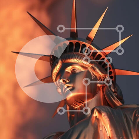 Intra Συλλεκτικό Ξύλινο Παζλ Plywood  4mm - Άγαλμα της Ελευθερίας σε πορτοκαλί φόντο Σε Ξύλινο Κουτί - Διαστάσεις Puzzle: 10x10 cm – 25 κομμάτια - Image 1