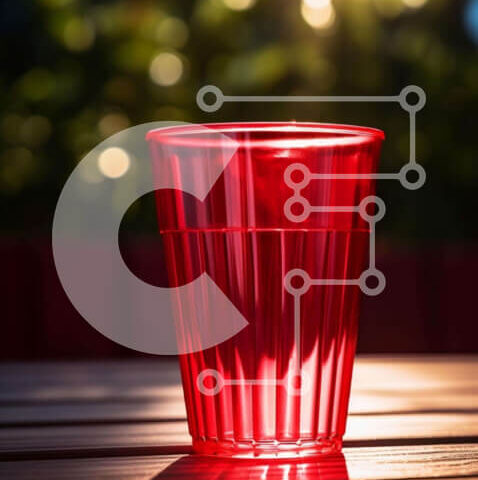 Intra Συλλεκτικό Ξύλινο Παζλ Plywood  4mm - Κόκκινο πλαστικό κύπελλο σε εξωτερικό ξύλινο τραπέζι Σε Ξύλινο Κουτί - Διαστάσεις: 10x10 cm – 25 κομμάτια - Image 1