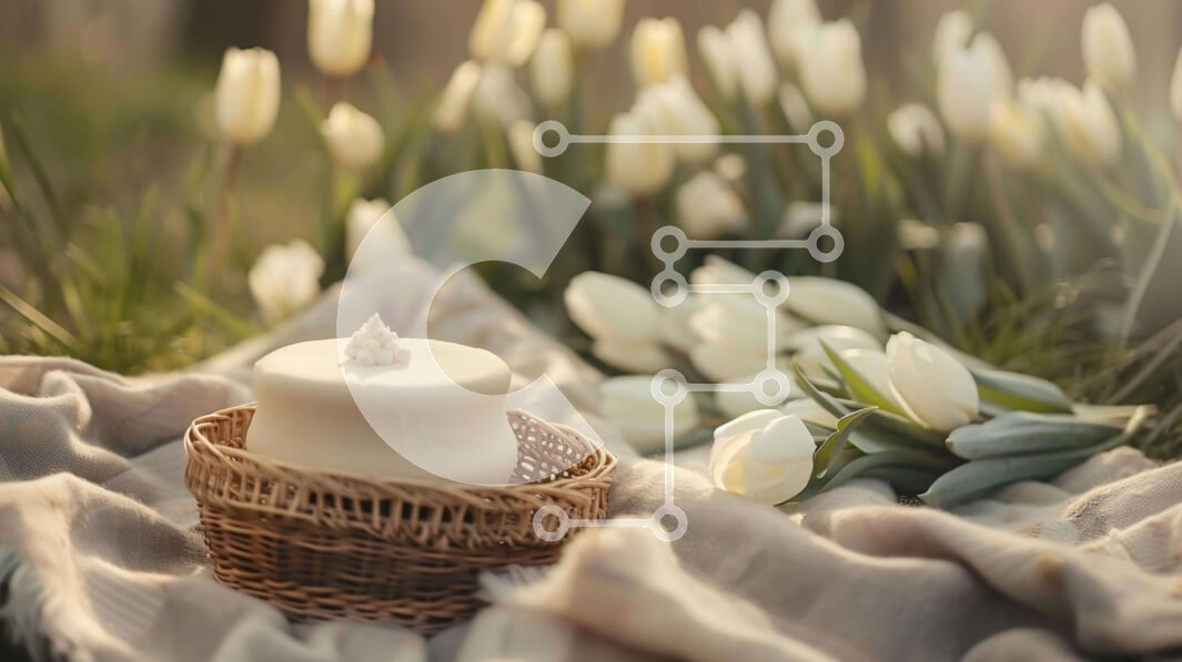 Intra Συλλεκτικό Ξύλινο Παζλ Plywood  4mm - Λευκό κερί και τουλίπες σε ένα καλάθι Σε Ξύλινο Κουτί - Διαστάσεις: 10x10 cm – 25 κομμάτια