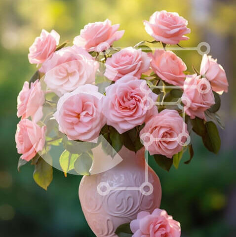 Intra Συλλεκτικό Ξύλινο Παζλ Plywood  4mm - Λευκό βάζο με ροζ τριαντάφυλλα σε τραπέζι εξωτερικού χώρου Σε Ξύλινο Κουτί - Διαστάσεις: 10x10 cm – 25 κομμάτια - Image 1