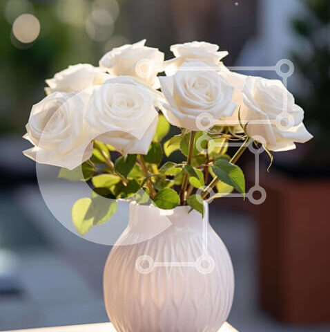 Intra Συλλεκτικό Ξύλινο Παζλ Plywood 4mm - Λευκά τριαντάφυλλα σε βάζο σε εξωτερικούς χώρους Σε Ξύλινο Κουτί - Διαστάσεις: 10x10 cm – 25 κομμάτια - Image 1