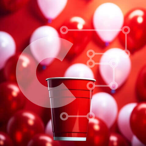 Intra Συλλεκτικό Ξύλινο Παζλ Plywood  4mm - Κόκκινο χάρτινο κύπελλο και μπαλόνια διακόσμηση πάρτι Σε Ξύλινο Κουτί - Διαστάσεις Puzzle: 10x10 cm – 25 κομμάτια - Image 1