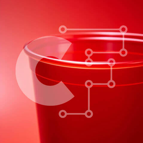 Intra Συλλεκτικό Ξύλινο Παζλ Plywood  4mm - Κόκκινο πλαστικό κύπελλο σε πορτοκαλί φόντο Σε Ξύλινο Κουτί - Διαστάσεις: 10x10 cm – 25 κομμάτια - Image 1