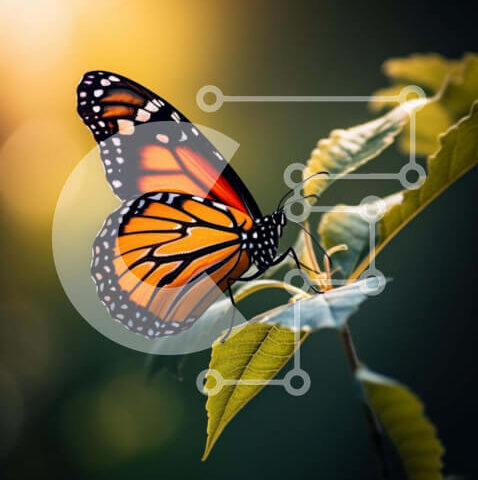 Intra Συλλεκτικό Ξύλινο Παζλ Plywood  4mm - Πεταλούδα Monarch που στηρίζεται στο φύλλο Σε Ξύλινο Κουτί - Διαστάσεις: 10x10 cm – 25 κομμάτια - Image 1