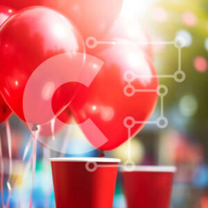 Intra Συλλεκτικό Ξύλινο Παζλ Plywood  4mm - Υπαίθριο πάρτι με κόκκινα μπαλόνια και φλιτζάνια Σε Ξύλινο Κουτί - Διαστάσεις Puzzle: 10x10 cm – 25 κομμάτια