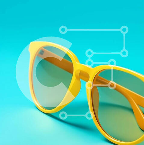 Intra Συλλεκτικό Ξύλινο Παζλ Plywood 4mm - Κομψά κίτρινα γυαλιά ηλίου σε μπλε φόντο Aqua Σε Ξύλινο Κουτί - Διαστάσεις Puzzle: 10x10 cm – 25 κομμάτια - Image 1