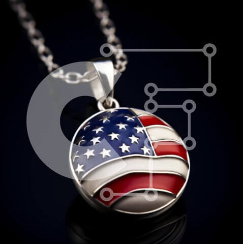 Intra Συλλεκτικό Ξύλινο Παζλ Plywood  4mm - Μενταγιόν αμερικανικής σημαίας σε ασημένια αλυσίδα Σε Ξύλινο Κουτί - Διαστάσεις Puzzle: 10x10 cm – 25 κομμάτια - Image 1