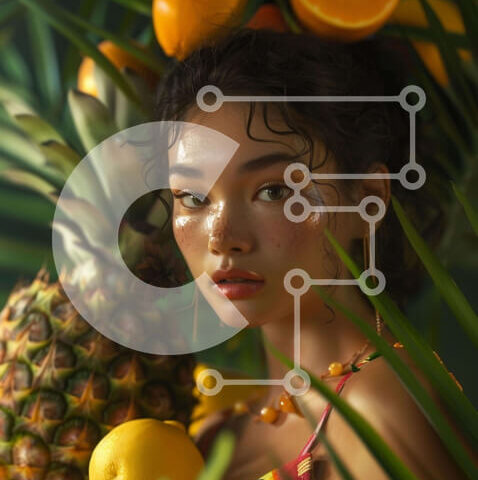 Intra Συλλεκτικό Ξύλινο Παζλ Plywood  4mm - Γυναίκα με πορτοκάλια και ανανάδες Σε Ξύλινο Κουτί - Διαστάσεις Puzzle: 10x10 cm – 25 κομμάτια - Image 1