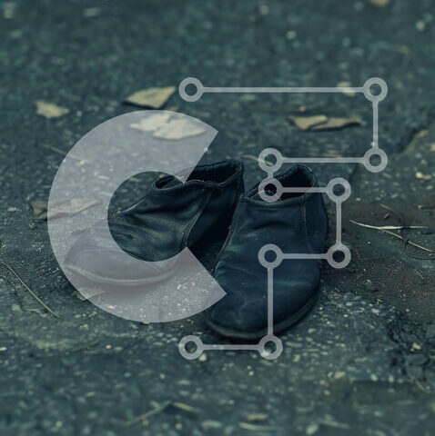 Intra Συλλεκτικό Ξύλινο Παζλ Plywood  4mm - Ζευγάρι εγκαταλελειμμένα μαύρα παπούτσια με διάσπαρτα φύλλα Σε Ξύλινο Κουτί - Διαστάσεις: 10x10 cm – 25 κομμάτια - Image 1