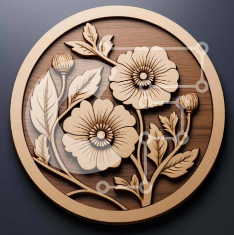 Intra Συλλεκτικό Ξύλινο Παζλ Plywood 4mm - Κυκλική ξύλινη πλάκα με λουλούδια και φύλλα Σε Ξύλινο Κουτί - Διαστάσεις: 10x10 cm – 25 κομμάτια - Image 1
