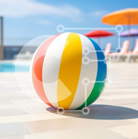 Intra Συλλεκτικό Ξύλινο Παζλ Plywood 4mm - Πολύχρωμες ξαπλώστρες με μπάλα και ξαπλώστρες δίπλα στην εξωτερική πισίνα Σε Ξύλινο Κουτί - Διαστάσεις: 10x10 cm – 25 κομμάτια - Image 1