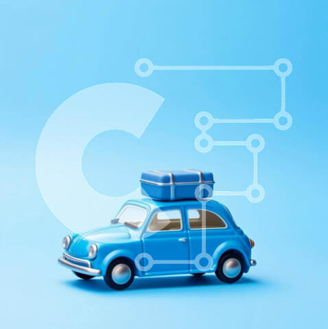 Intra Συλλεκτικό Ξύλινο Παζλ Plywood  4mm - Vintage μπλε αυτοκίνητο παιχνίδι με αποσκευές Σε Ξύλινο Κουτί - Διαστάσεις Puzzle: 10x10 cm – 25 κομμάτια - Image 1