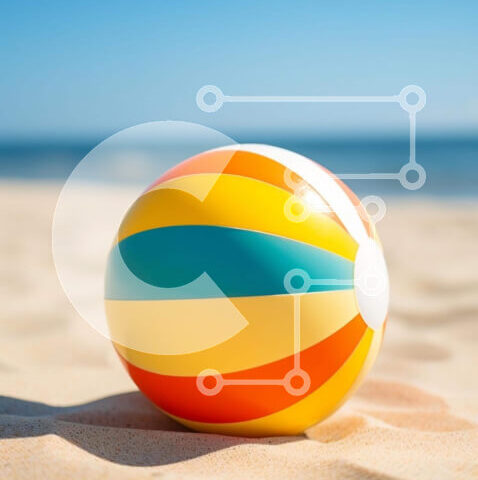 Intra Συλλεκτικό Ξύλινο Παζλ Plywood  4mm - Πολύχρωμο Beach Ball δίπλα στον ωκεανό Σε Ξύλινο Κουτί - Διαστάσεις Puzzle: 10x10 cm – 25 κομμάτια - Image 1